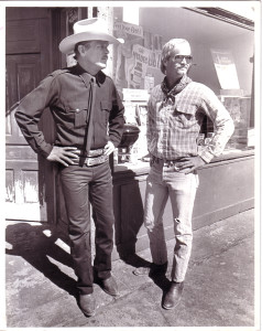 David M Hancock and Nick Nolte on the set of "Extreme Prejudice"